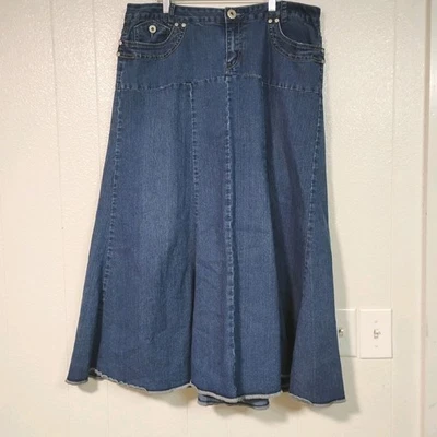 Baccini Mujer 16 Denim Midi Falda Azul Lavado Medio De Colección Años 90 Bolsillos Acanalados Foto 1 de 4