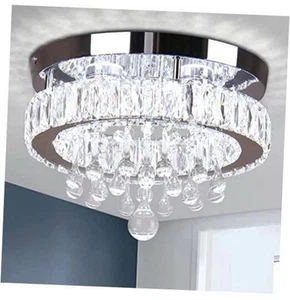 Modern Crystal Chandelier LED Ceiling Light Raindrop Small Crystal Warm White - Picture 1 of 13