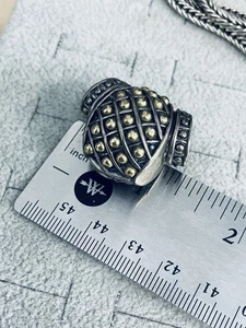 Vintage Lagos Kaviar Sterlingsilber & 18k Gelbgold Punkte Plättchen Anhänger - Bild 1 von 4