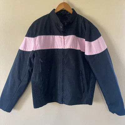 Chaqueta de moto Tennessee de cuero de lona rosa y negra para mujer talla pequeña” Foto 1 de 4