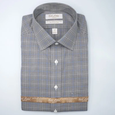 Roundtree Yorke Gold Label Shirt 15.5"-33" SLIM Dk Brown White Blue Non-Iron NWT - Image 1 of 4