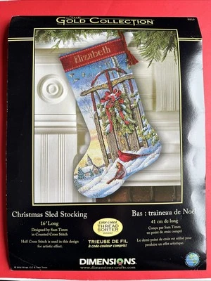 Cross Stitch Kit Dimensions Christmas Sled Cardinal Birds Stocking #8819 NO AIDA - Image 1 of 4
