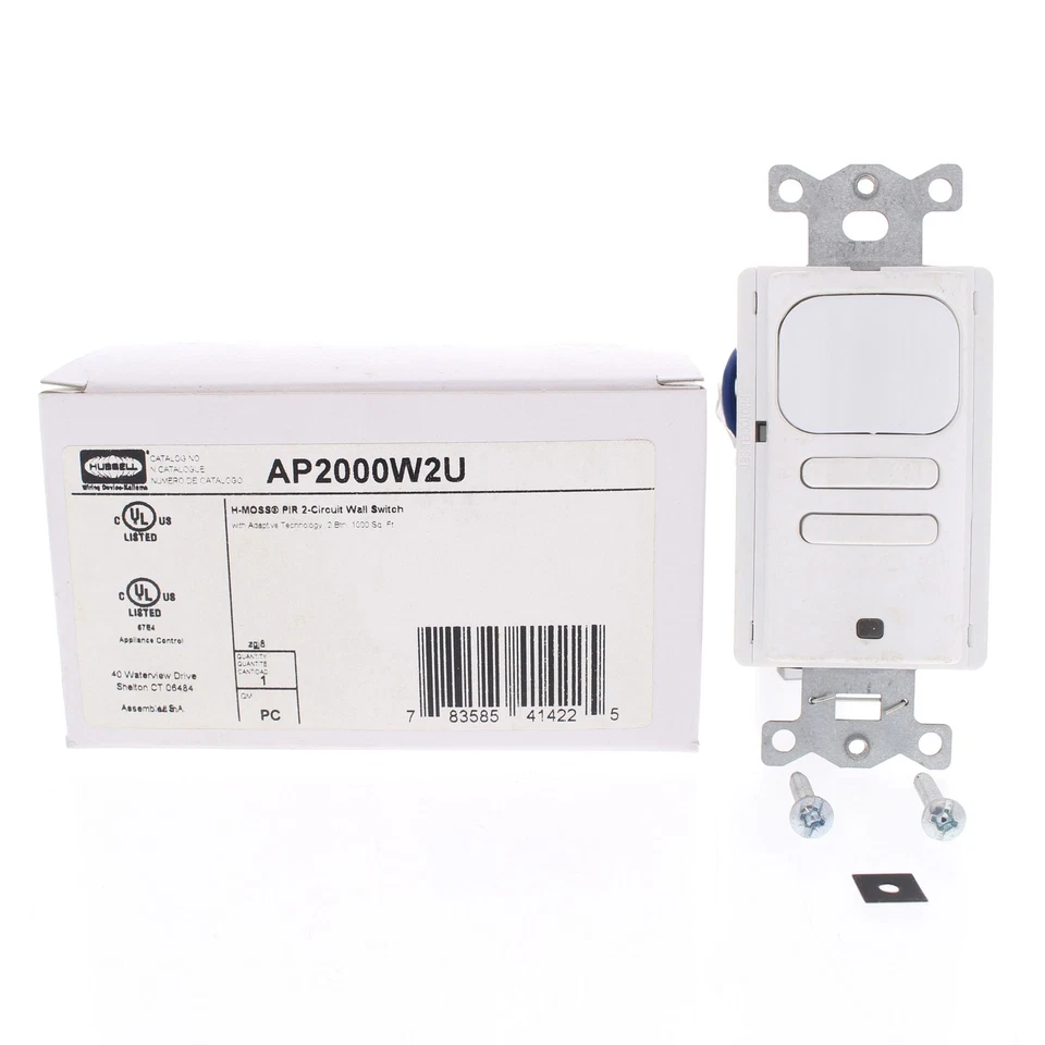Interruptor sensor de ocupación Hubbell blanco adaptable PIR 2 circuitos 120/277V AP2000W2 Foto 1 de 1