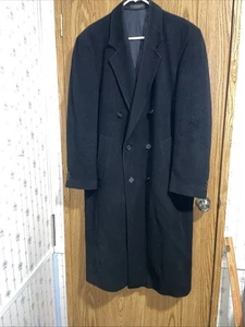 Vintage Cricketeer Cashmere Coat Mens 40R Black Trench Cashmere double breasted - Picture 1 of 12