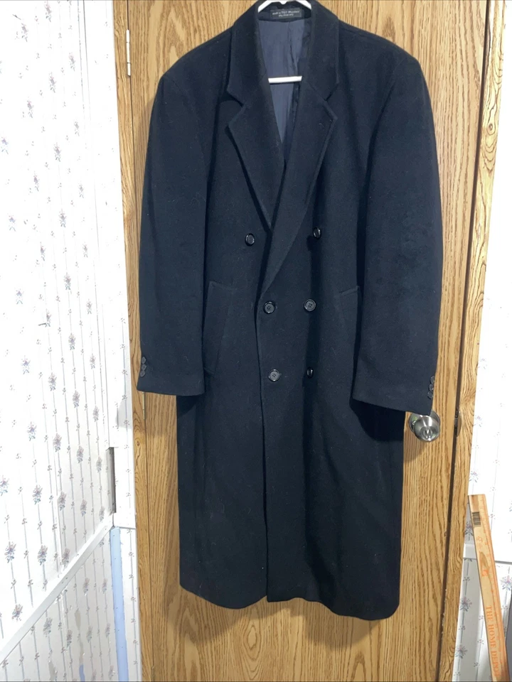 Vintage Cricketeer Cashmere Coat Mens 40R Black Trench Cashmere double breasted - Image 1 of 4