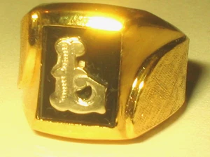Anillo Vintage Art Deco Sello Inicial "L" Piedra Negra Oro Vermeil Banda Talla 6 - Imagen 1 de 4