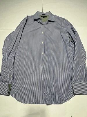 Camisa de vestir ajustada Banana Republic talla 16-16,5 grande azul y blanco a rayas 100 Foto 1 de 4