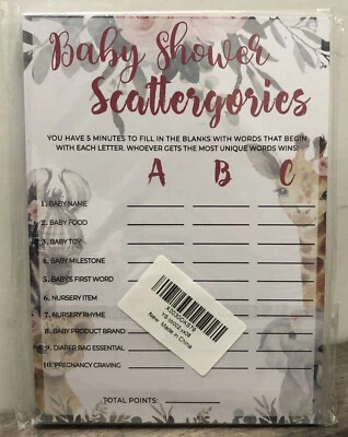 Pack de 30 cartas de juego Baby Shower Scattergories • Bebés animales de la selva con rosas Foto 1 de 4
