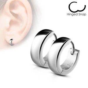 Stainless Steel Small Dome Hoop Huggie Earrings Pair 4 mm Wide 20 GA Silver - Picture 1 of 2