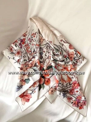 Sally 18 Momme Twill Silk Wrap Scarf Moon Flowers Print Double Face Shawl 35" - Image 1 of 4