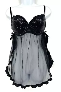 Victoria’s Secret Sexy Little Things Black Sequin Cup Babydoll Size 36C - Picture 1 of 12