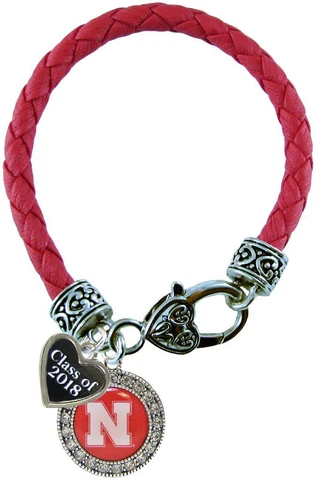 Custom Nebraska Cornhuskers Red Leather Bracelet Class of 2017-2025 Graduation Cover
