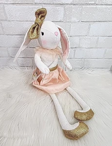 Conejo de Pascua Rosa Conejo Estante Cuidador Dorado 26" Shabby Chic Brillo Cartera Arco - Imagen 1 de 6