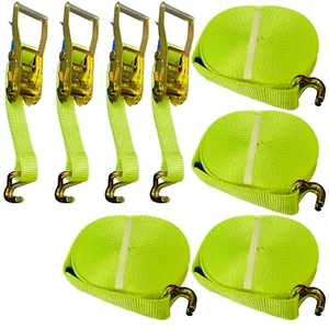 4x Ratchet Strap 8m 50mm 5T - 5000kg 8 Metre High Visibility Lashing Claw Hook - Picture 1 of 3