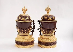 Juego de Kapala budista tibetano de 9" cobre tallado a mano de Patan, Nepal - Imagen 1 de 6