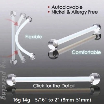 18g 16g 14g PTFE Flexible Clear Ball Ends Surface Industrial Barbell Retainer - Image 1 of 4