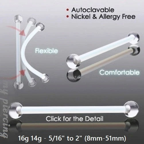 18g 16g 14g PTFE Flexible Clear Ball Ends Surface Industrial Barbell Retainer - Image 1 of 4