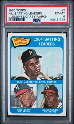 1965 Topps #2 Líderes de bateo de la Liga Nacional Hank Aaron R. Clemente R. Carty PSA 6 ¡Excelente como nuevo! Foto 1 de 4