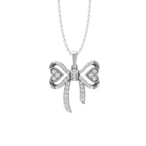 Round Lab Grown Diamond 10K White Gold Heart Pendant 18" Silver Cable Chain - Picture 1 of 6