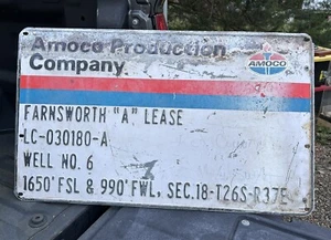 Vintage AMOCO - FARNSWORTH LEASE Oil Well gas/oil advertising heavy steel sign - Picture 1 of 7