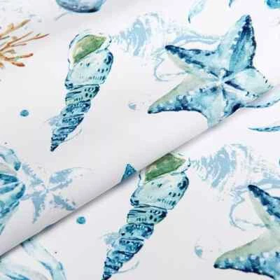 Cenefa de cortina costera, estrella de mar caracola coral mar océano criatura náutica victoria... Foto 1 de 3