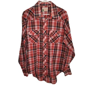 Vintage Western Pearl Snap Long Sleeve Button Up Large 16/16.5 Double RR Brand - Picture 1 of 5
