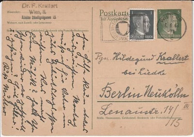 Tarjeta postal de papelería alemana 1943 tiempos de guerra 1/5 Pf Adolf Hitler Foto 1 de 2