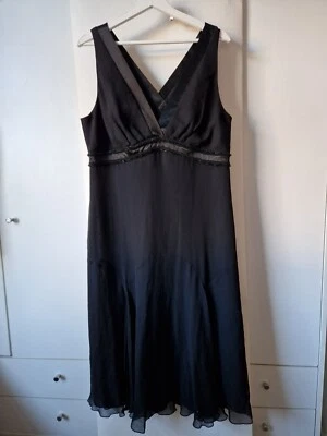 Donna Morgan 100% Silk Dress UK Black Long Bias Cut Sleevless Flaire Sequins  — 第 1/4 张图片