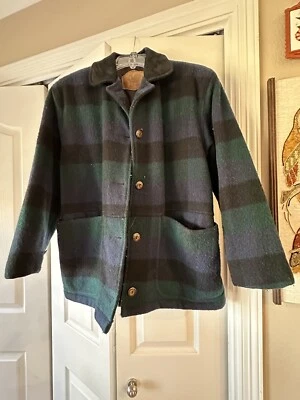 Abrigo de Lana a Cuadros Woolrich, Borde de Cuero Talla S Bolsillos Grandes, EE. UU. Vintage Para Mujer’s Foto 1 de 4
