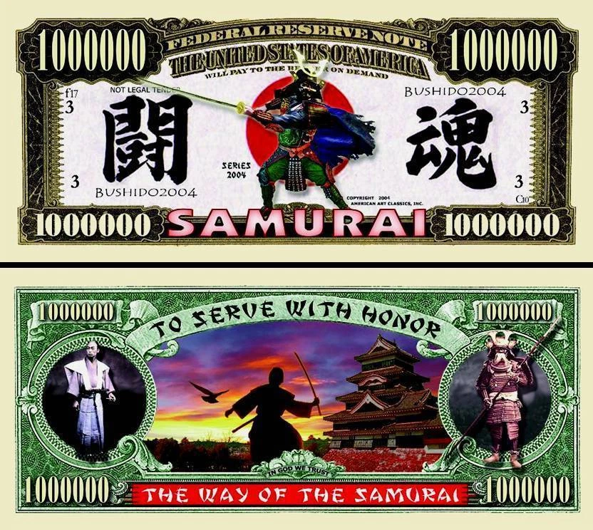 Les SAMOURAÏ - BILLET MILLION DOLLAR US! Samurai Collection Arts martiaux Katana - Photo 1/1