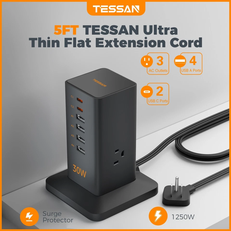 Earphone with Surge Protector USB Charging Station 30W 9-in-1 USB C Charger - Image 1 of 4