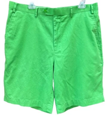 Pantalones Cortos T. Harris London Algodón Elástico 36 x 9 Entrepierna Verde 4 Bolsillos Frente Plano Foto 1 de 4