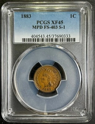 PCGS XF45 1883 Indian Head Cent MPD FS-403 1 in Neck RARE S-1 Snow 1 SZ - Image 1 of 2