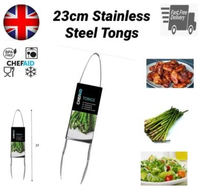 Stainless Steel Food Tongs Multi-Functional Kitchen Utensil 23cm BBQ Salad Tong  - Image 1 of 3
