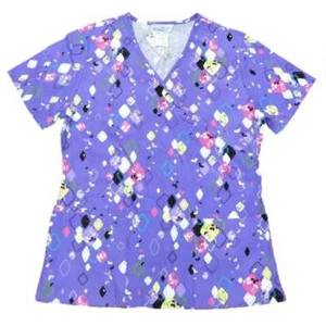 Simply Basic Womens Purple Diamond Medical Smock Nurse Scrubs Shirt Top XS - Picture 1 of 1