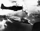 Douglas SBD Dauntless dive bomber flies over Wake Island Old Historic Photo