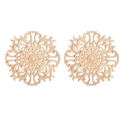 MUXSAM Wood Carved Appliques Decorative Onlays, Round Wood Carving Craft Decals for Doo