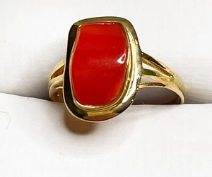 Rote Koralle, 14K Gelbgold, natürlicher roter mediterraner Korallenring. Größe 7,25 - Bild 1 von 5