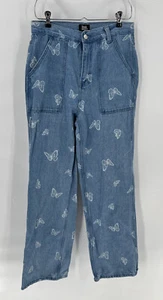 Simple Society Womens Jeans 7 / 28 Blue Butterfly Print Straight Leg High Rise - Picture 1 of 15