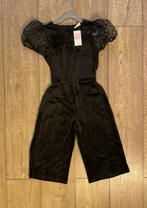 Next girls 9y occasion short chiffon sleeve velour jumpsuit black RRP£12 - Picture 1 of 10