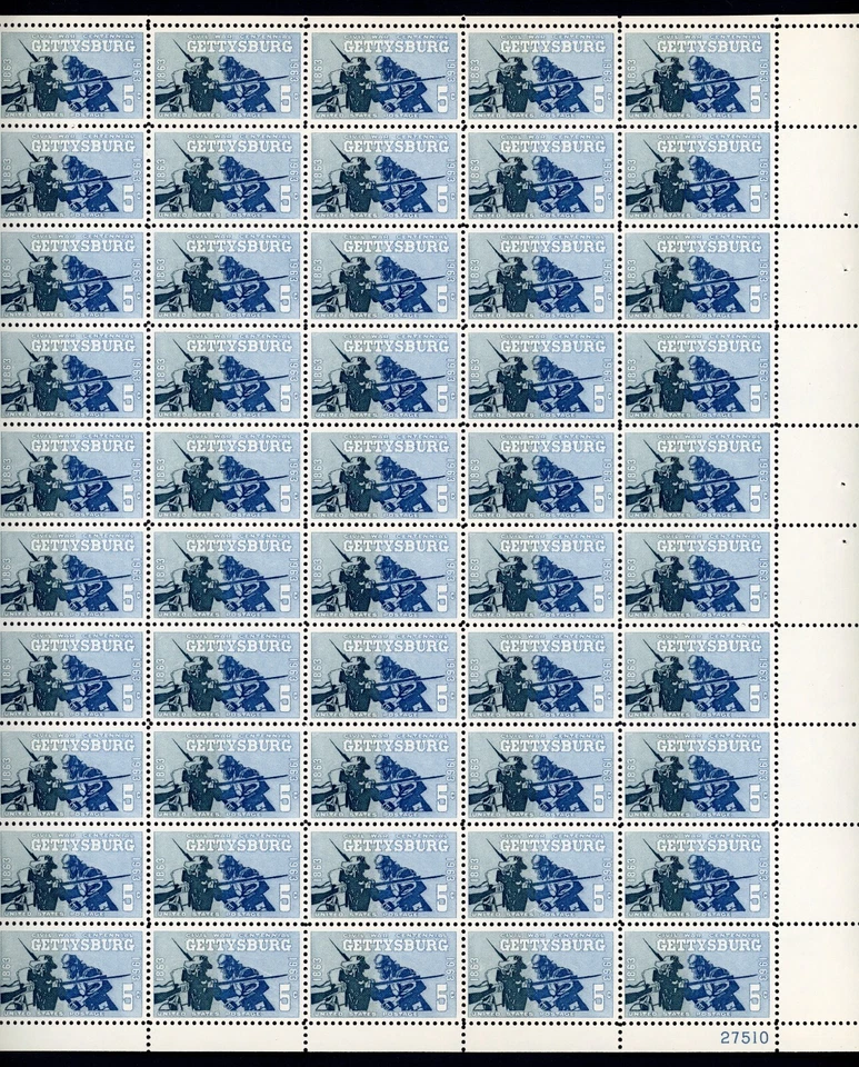 Соединенные Штаты 1963 Gettysburg Scott # 1180 полный лист новом XF OG NH драгоценный камень - Изображение 1 из 1