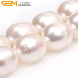 Olivary Rice Cultured Freshwater Gemstone Pearl Beads For Jewelry Making 8-9mm - Picture 1 of 32