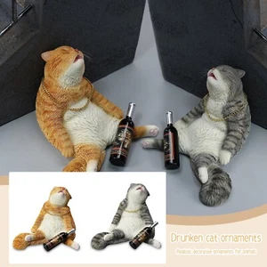 Cat Statues And Figurines,Resin Cats,Includes Chain And Bottle,Whimsical - Picture 1 of 17