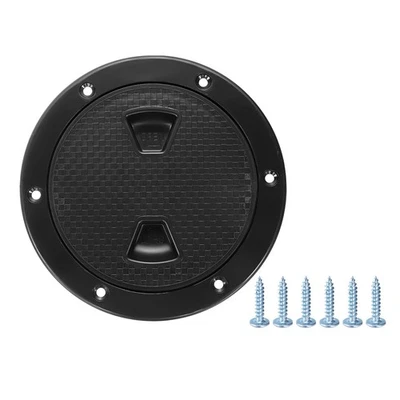 Boat Hatch, 4" Round Non Slip Plate Inspection Deck with Screws, Black Foto 1 de 4