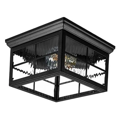  Outdoor Flush Mount Ceiling Light Fixture, Black w/Water Glass, 2-Light  - Image 1 of 4