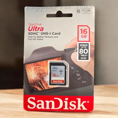 SanDisk 16GB Ultra SDHC UHS-I Memory Card Class 10 80MB/s, Full HD Video, New - Image 1 of 3