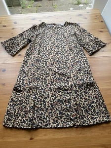 Emi Jo Size S/M 10/12 Silky Leopard Print Dress 3/4 Sleeve Pleated Detail - Picture 1 of 6