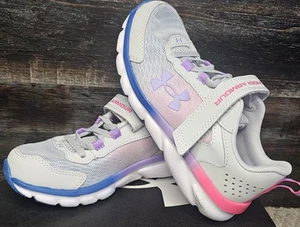 UNDER ARMOUR ASSERT 9 shoes for girls, Size 1Y, Gray Pink Purple  - Picture 1 of 8