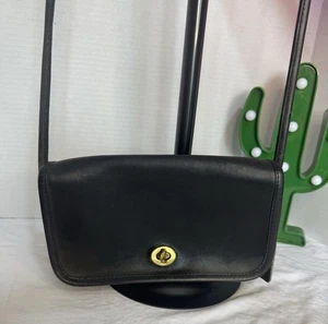 Vintage Coach USA 70s 9375 DINKY BAG Schwarz Leder Handtasche Abend Crossbody Top - Bild 1 von 9