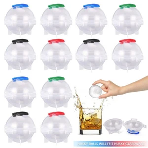 4-16pcs 2" Ice Cube Ball Maker Tray Silicone Sphere Round Mold Whiskey Cocktails - Picture 1 of 21